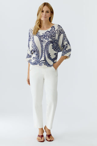 Oui Paisley Print Jumper Blue White - MMJs Fashion