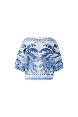 Oui Palm Tree Pattern Jumper Blue White - MMJs Fashion