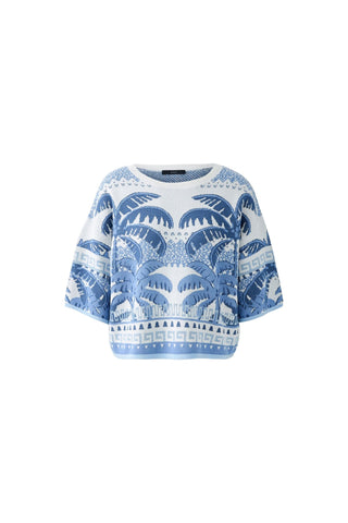 Oui Palm Tree Pattern Jumper Blue White - MMJs Fashion