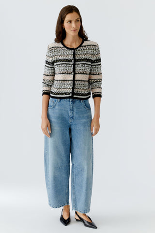 Oui Patterned Cardigan Pink Grey Black - MMJs Fashion