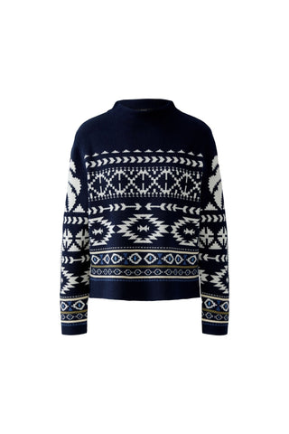 Oui Patterned Jumper Navy Blue Ivory - MMJs Fashion