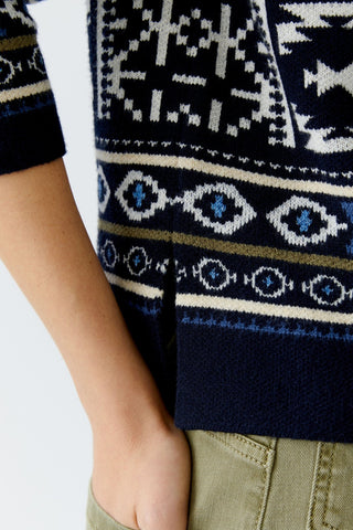 Oui Patterned Jumper Navy Blue Ivory - MMJs Fashion