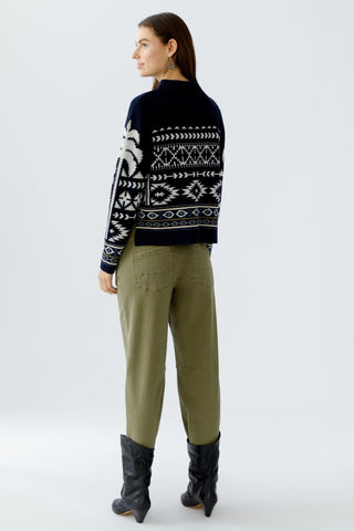 Oui Patterned Jumper Navy Blue Ivory - MMJs Fashion