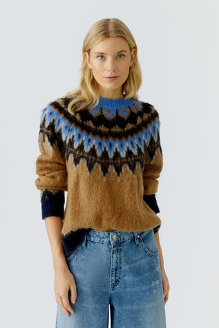 Oui Patterned Yolk Jumper Brown Blue - MMJs Fashion