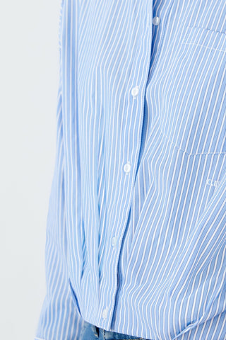 Oui Pleated Front Pinstripe Blouse Blue - MMJs Fashion