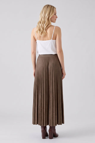 Oui Pleated Midi Length Skirt Brown - MMJs Fashion