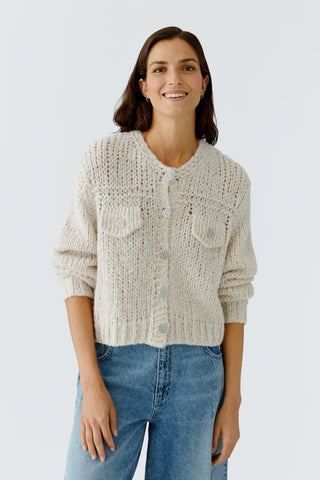 Oui Pocket Flap Cardigan Beige Melange - MMJs Fashion