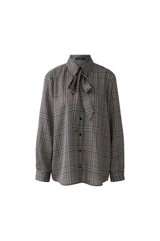 Oui Pussy Bow Checked Blouse Brown Ivory - MMJs Fashion