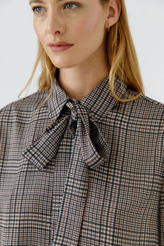 Oui Pussy Bow Checked Blouse Brown Ivory - MMJs Fashion