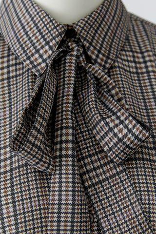 Oui Pussy Bow Checked Blouse Brown Ivory - MMJs Fashion