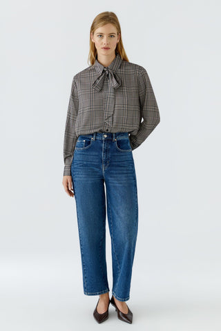 Oui Pussy Bow Checked Blouse Brown Ivory - MMJs Fashion