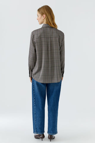 Oui Pussy Bow Checked Blouse Brown Ivory - MMJs Fashion