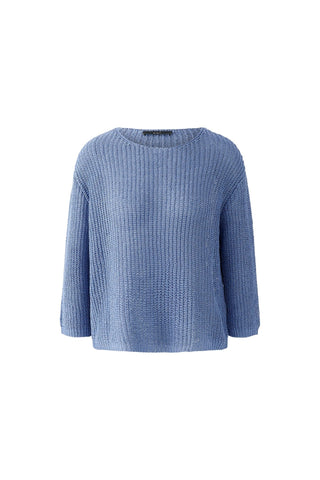 Oui Ribbed Knit Round Neck Jumper Blue - MMJs Fashion