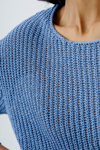Oui Ribbed Knit Round Neck Jumper Blue - MMJs Fashion