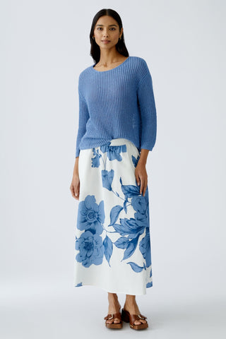 Oui Ribbed Knit Round Neck Jumper Blue - MMJs Fashion
