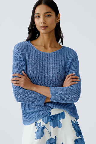 Oui Ribbed Knit Round Neck Jumper Blue - MMJs Fashion