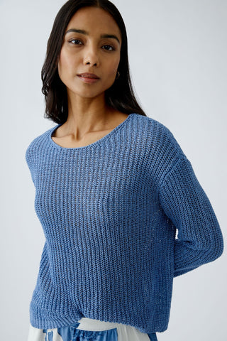 Oui Ribbed Knit Round Neck Jumper Blue - MMJs Fashion