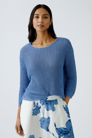 Oui Ribbed Knit Round Neck Jumper Blue - MMJs Fashion