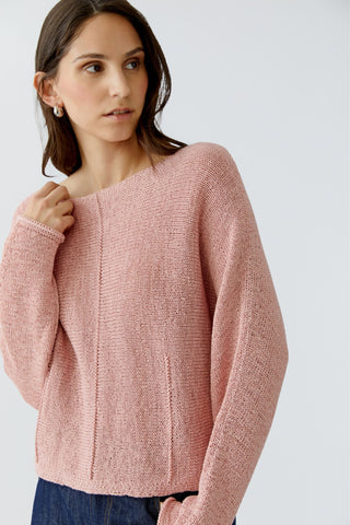 Oui Ribbon Yarn Boat Neck Jumper Pink - MMJs Fashion