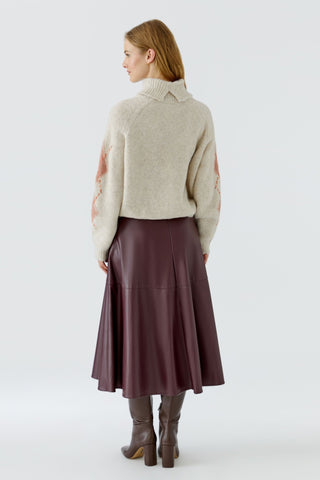 Oui Roll Neck Diamond Pattern Jumper Beige Red Pink - MMJs Fashion