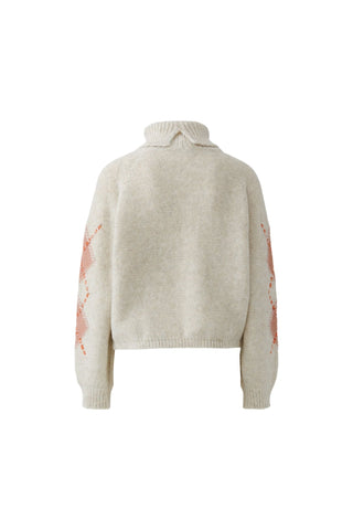 Oui Roll Neck Diamond Pattern Jumper Beige Red Pink - MMJs Fashion