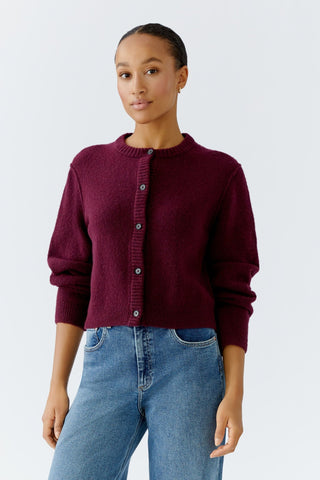 Oui Round Neck Cardigan Berry Red Ilaya - MMJs Fashion