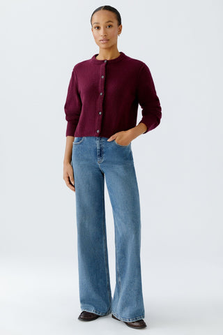 Oui Round Neck Cardigan Berry Red Ilaya - MMJs Fashion