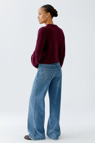 Oui Round Neck Cardigan Berry Red Ilaya - MMJs Fashion