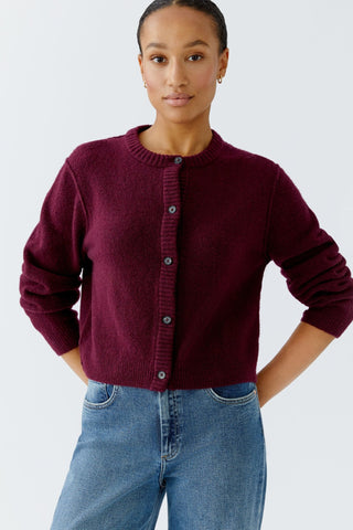 Oui Round Neck Cardigan Berry Red Ilaya - MMJs Fashion