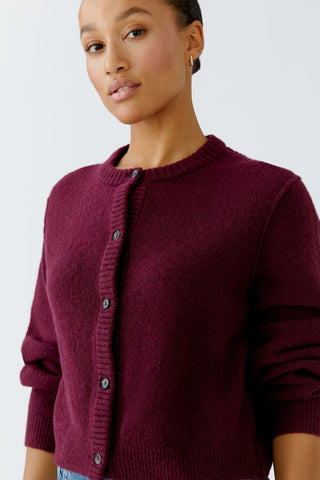 Oui Round Neck Cardigan Berry Red Ilaya - MMJs Fashion