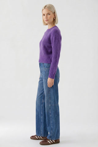 Oui Round Neck Fluffy Jumper Purple 98999 - MMJs Fashion