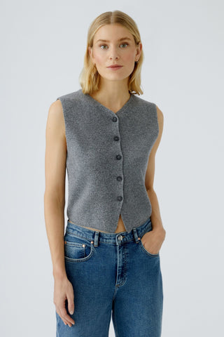 Oui Round Neck Knitted Waistcoat Grey - MMJs Fashion