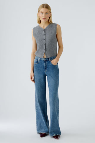 Oui Round Neck Knitted Waistcoat Grey - MMJs Fashion