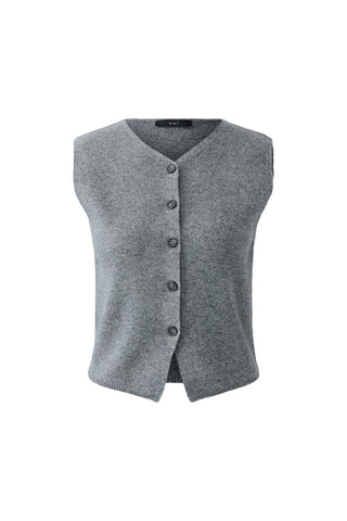 Oui Round Neck Knitted Waistcoat Grey - MMJs Fashion