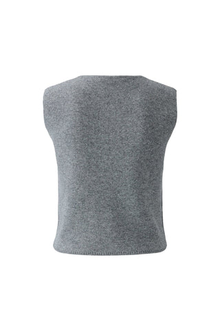 Oui Round Neck Knitted Waistcoat Grey - MMJs Fashion
