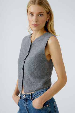 Oui Round Neck Knitted Waistcoat Grey - MMJs Fashion