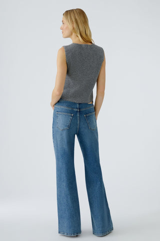 Oui Round Neck Knitted Waistcoat Grey - MMJs Fashion