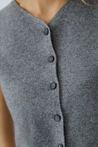 Oui Round Neck Knitted Waistcoat Grey - MMJs Fashion