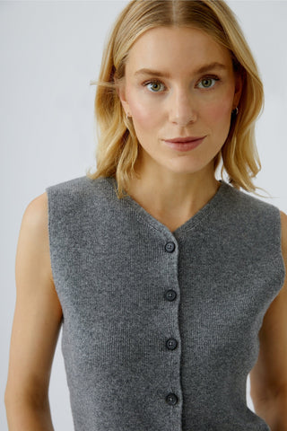 Oui Round Neck Knitted Waistcoat Grey - MMJs Fashion