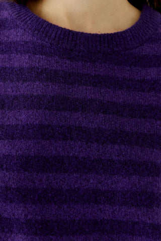 Oui Round Neck Striped Jumper Purple - MMJs Fashion