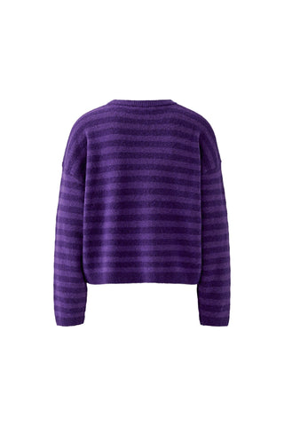 Oui Round Neck Striped Jumper Purple - MMJs Fashion