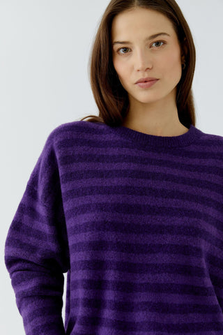 Oui Round Neck Striped Jumper Purple - MMJs Fashion
