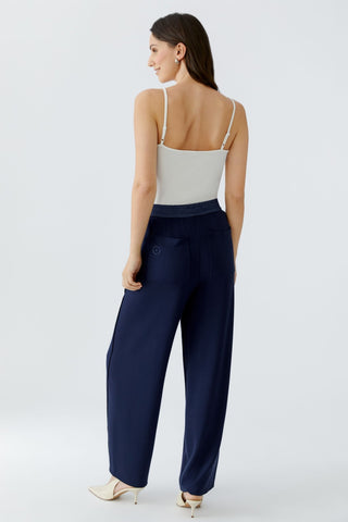 Oui Scuba Barrel Leg Trousers Navy Blue - MMJs Fashion