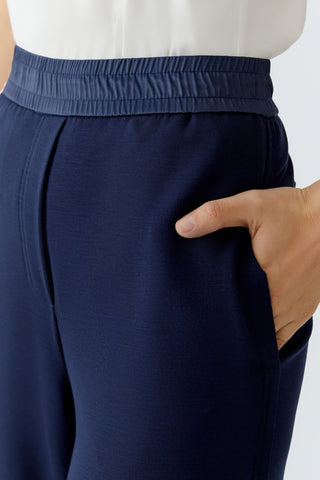 Oui Scuba Barrel Leg Trousers Navy Blue - MMJs Fashion