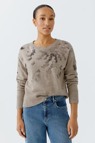 Oui Sequin Embellished Jumper Beige - MMJs Fashion