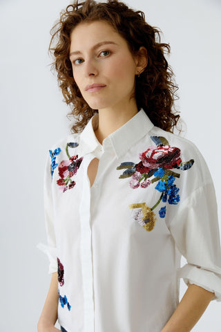 Oui Sequin Flowers Blouse White - MMJs Fashion