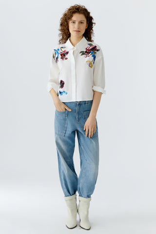 Oui Sequin Flowers Blouse White - MMJs Fashion