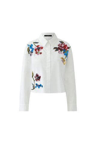 Oui Sequin Flowers Blouse White - MMJs Fashion