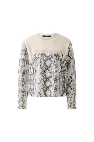 Oui Snake Print Jumper Ivory Grey Pink - MMJs Fashion