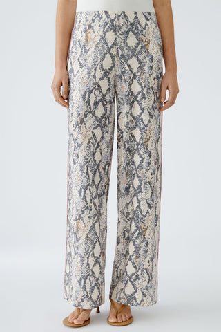 Oui Snake Print Wide Leg Trousers Grey Pink - MMJs Fashion